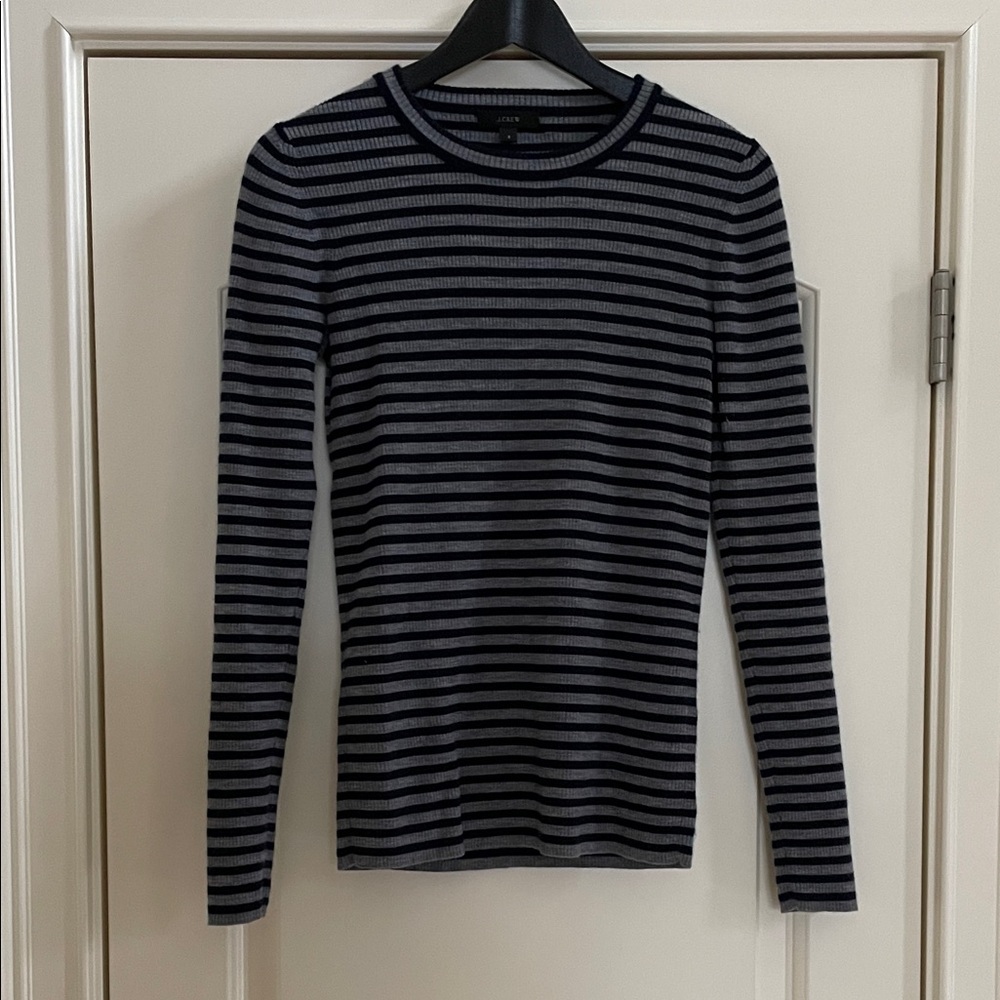 Navy and Gray Striped Long Sleeve Sweater